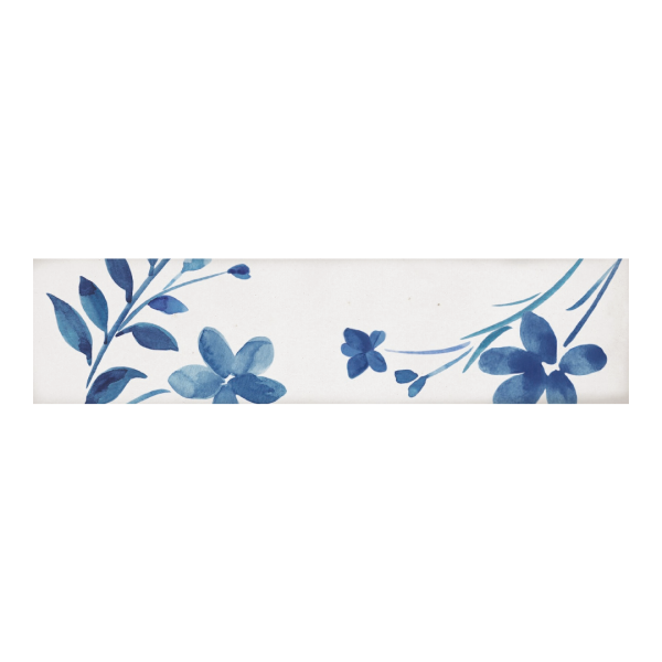 Harmony Aqua Blue Decor 6x24,6 płytka cegiełka w kwiaty