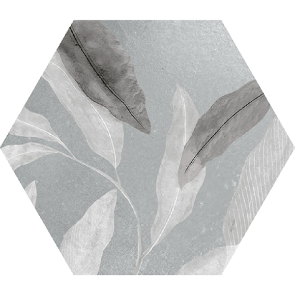 Mykonos Hanoi Hexa Deco Grey 19,8x22,9 płytka heksagon z motywem roślinnym