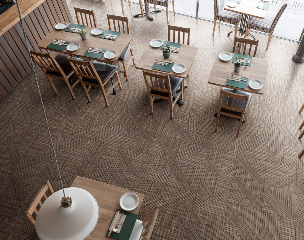 Realonda Tangram Wood Walnut 44x44 ryflowana płytka drewnopodobna