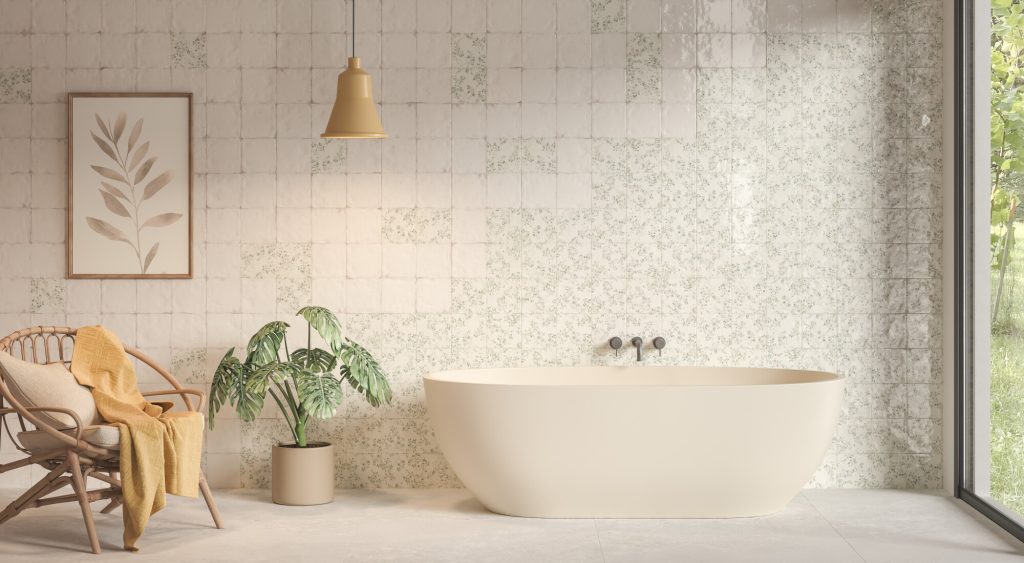 Harmony Mayolica Woods 14,8x14,8 płytka z niebieskimi kwiatami